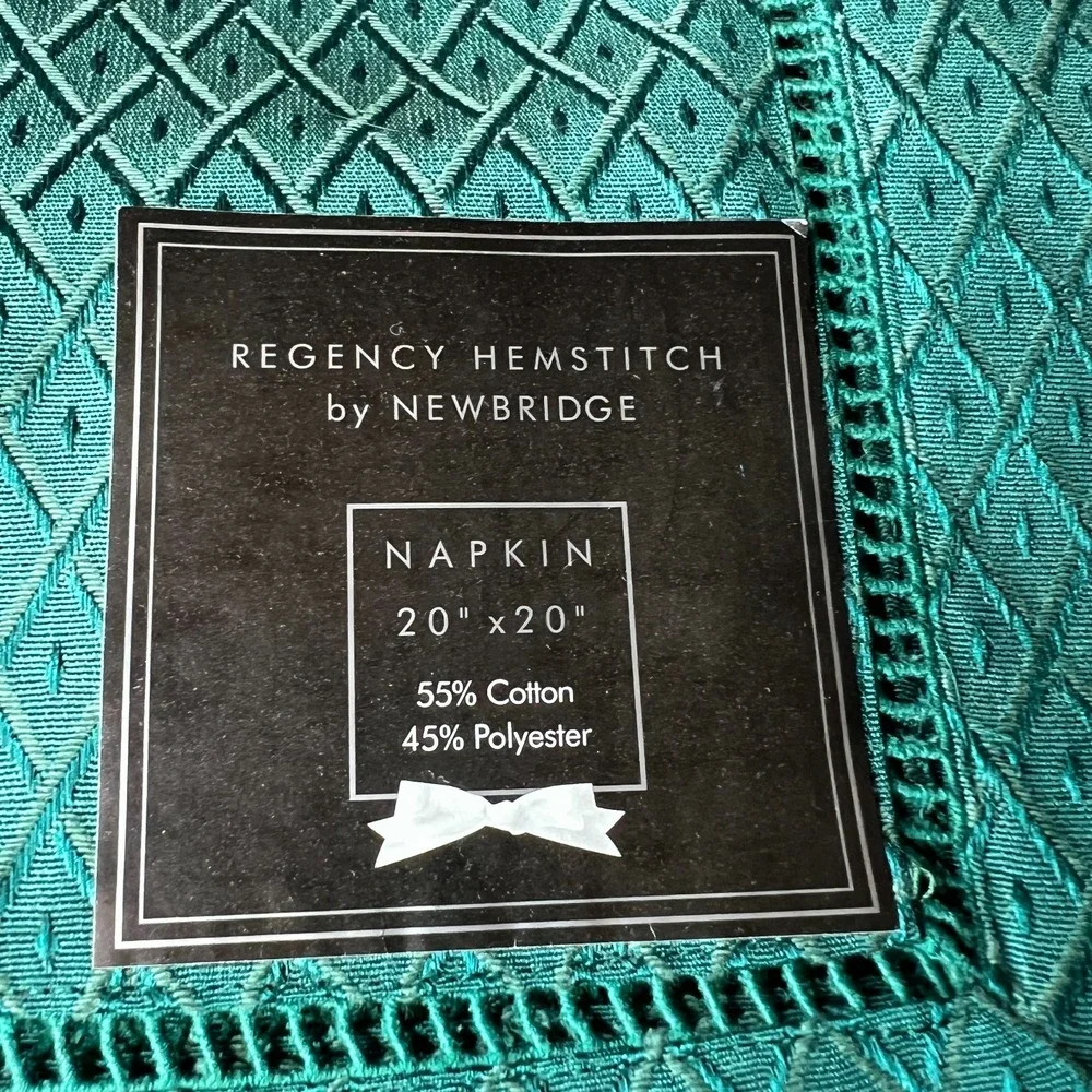 Regency Hemstitch by Newbridge Teal‎ Green Cloth Napkins Set of 6